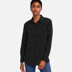 ASOS Black White Polka Dot Button Down Blouse Shirt Size L